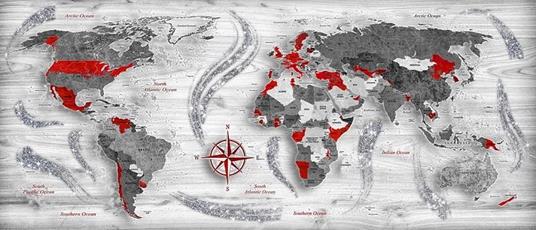 Quadro Lupia Dipinto Brillantinato Mappa del Mondo 52x122 Bianco