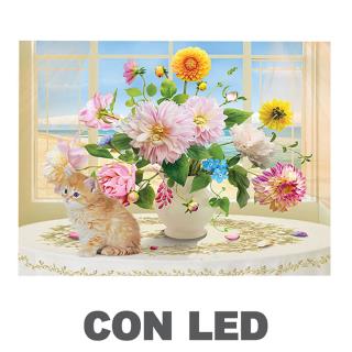 Quadro led vaso di fiori bianco rettangolare cm 40x30x1