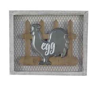 Quadro legno metallo gallina egg cm 46x38x3