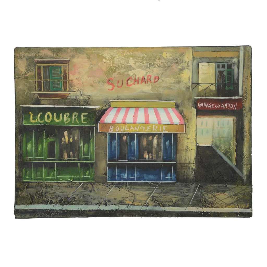 Quadro legno tela paesaggio urbano cm30x2x40