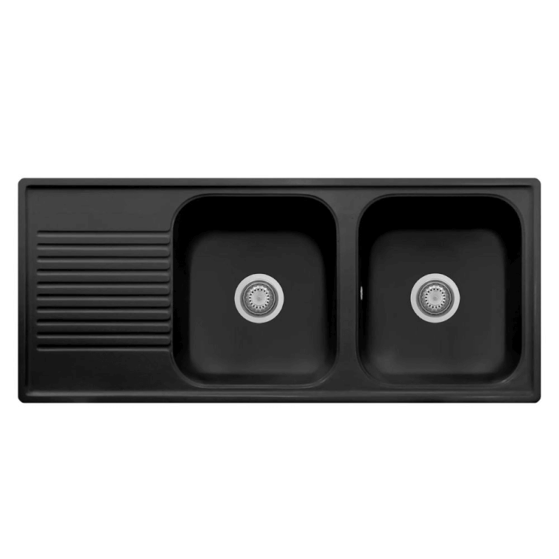 Samet Lavello 116x50 2 vasche Granitovero1162vsnep gocciolatoio nero