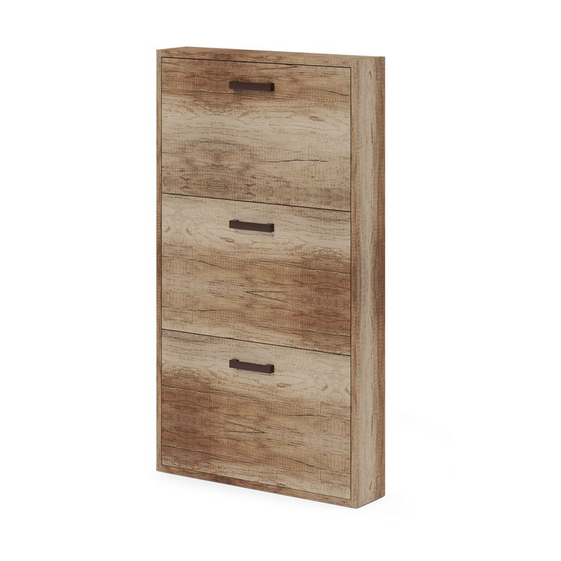 Scarpiera Slim in legno nobilitato 3 ribalte Noce Country cm 108x65x15