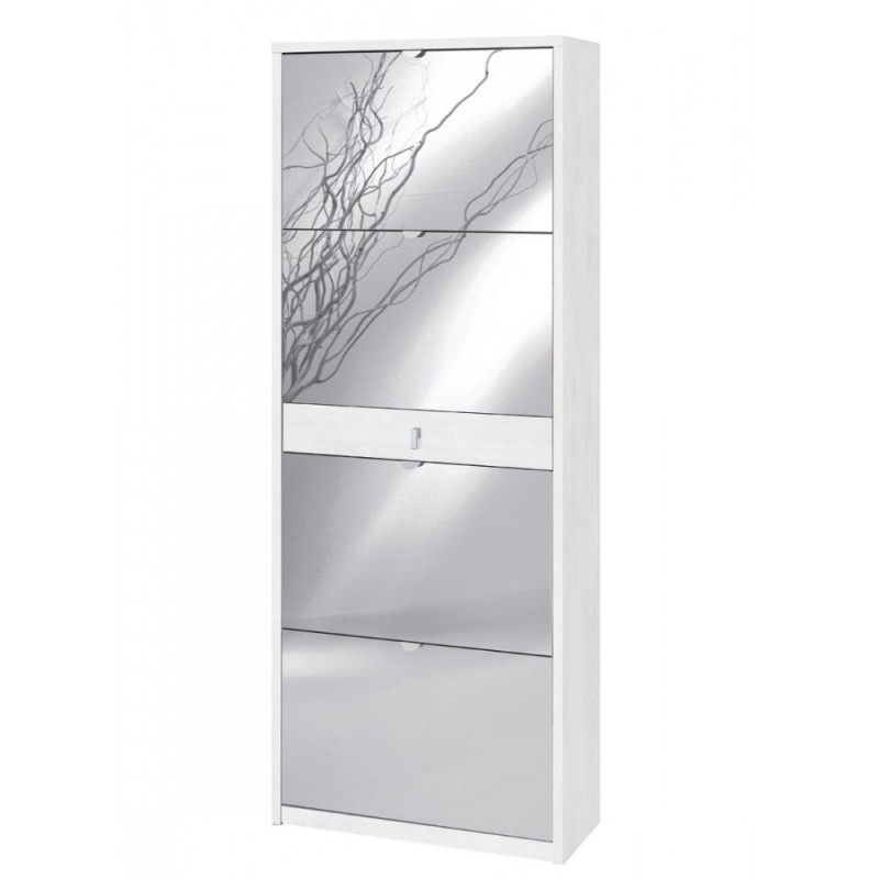 Scarpiera quattro ante a specchio un cassetto Bianco Ossido 63x29x h164 cm
