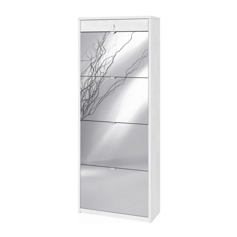 Scarpiera quattro ante a specchio un cassetto superiore Bianco Ossido 63x29x h164 cm