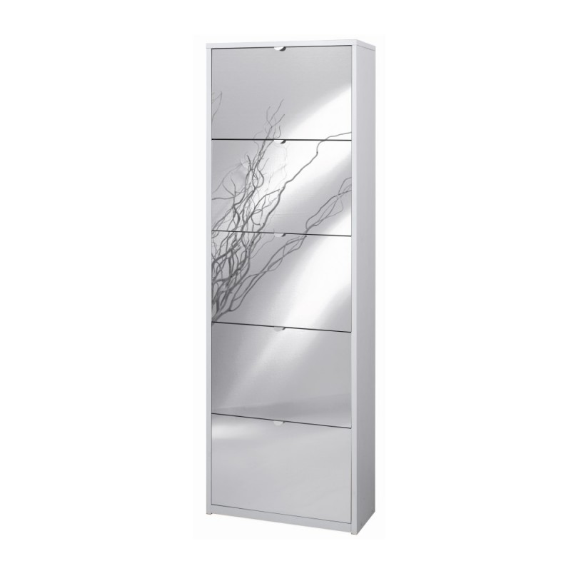 Scarpiera slim salvaspazio cinque ante a specchio Bianco Cenere 63x29x h190 cm
