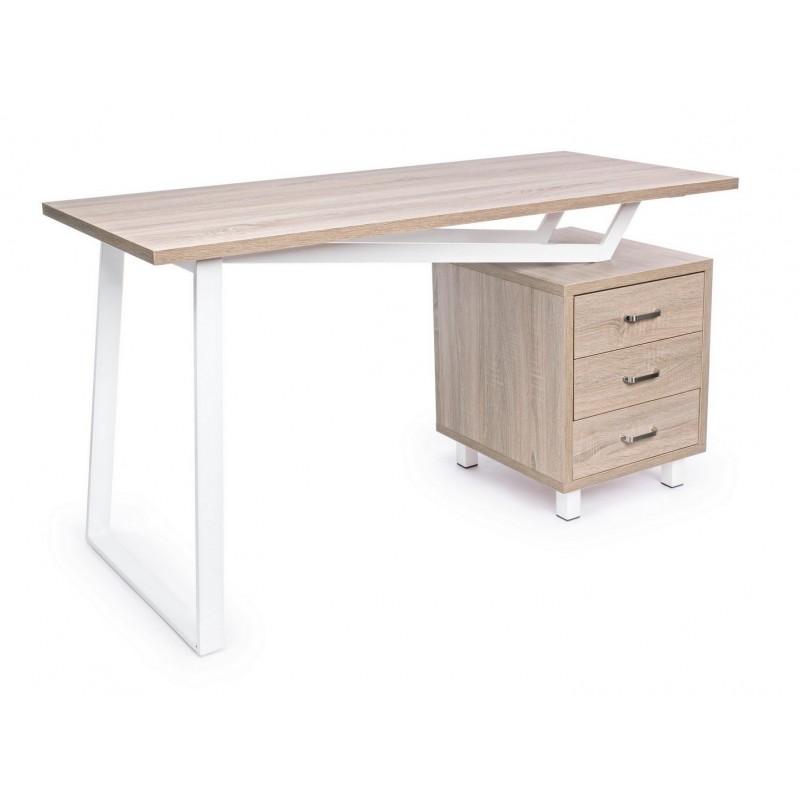 Scrivania legno bianca con cassettiera Armande cm 140 x60 x 76 h