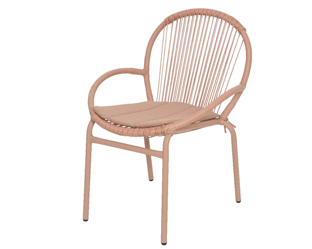 Sedia Salento con cuscino in vimini da esterno rosa