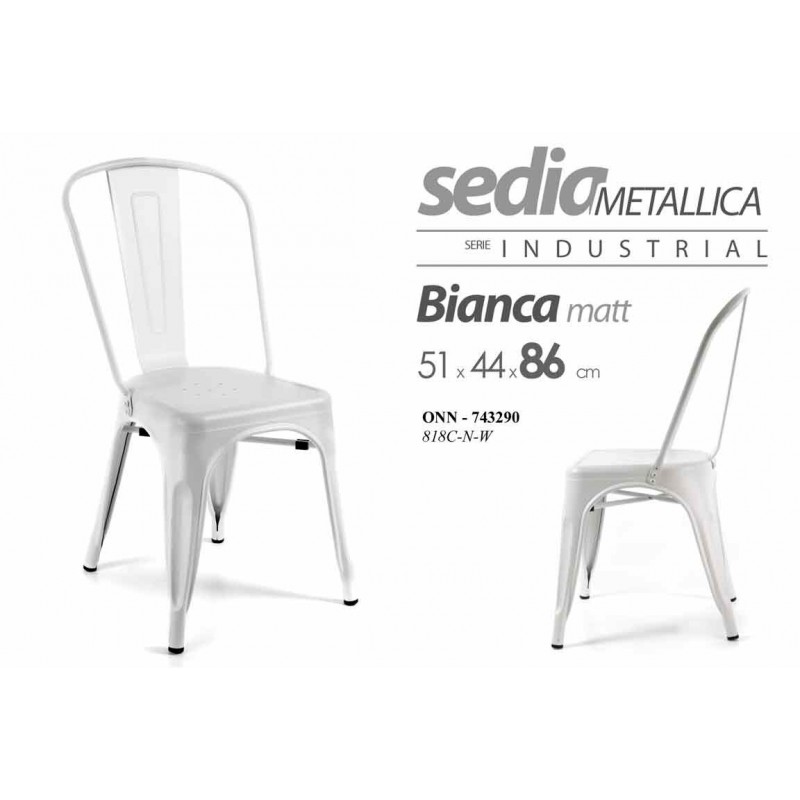 4x Sedia industrial bianca in metallo stile urban cm 51 x 44 x 86 h