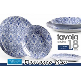 Servizio piatti da sei persone in ceramica blu damasco