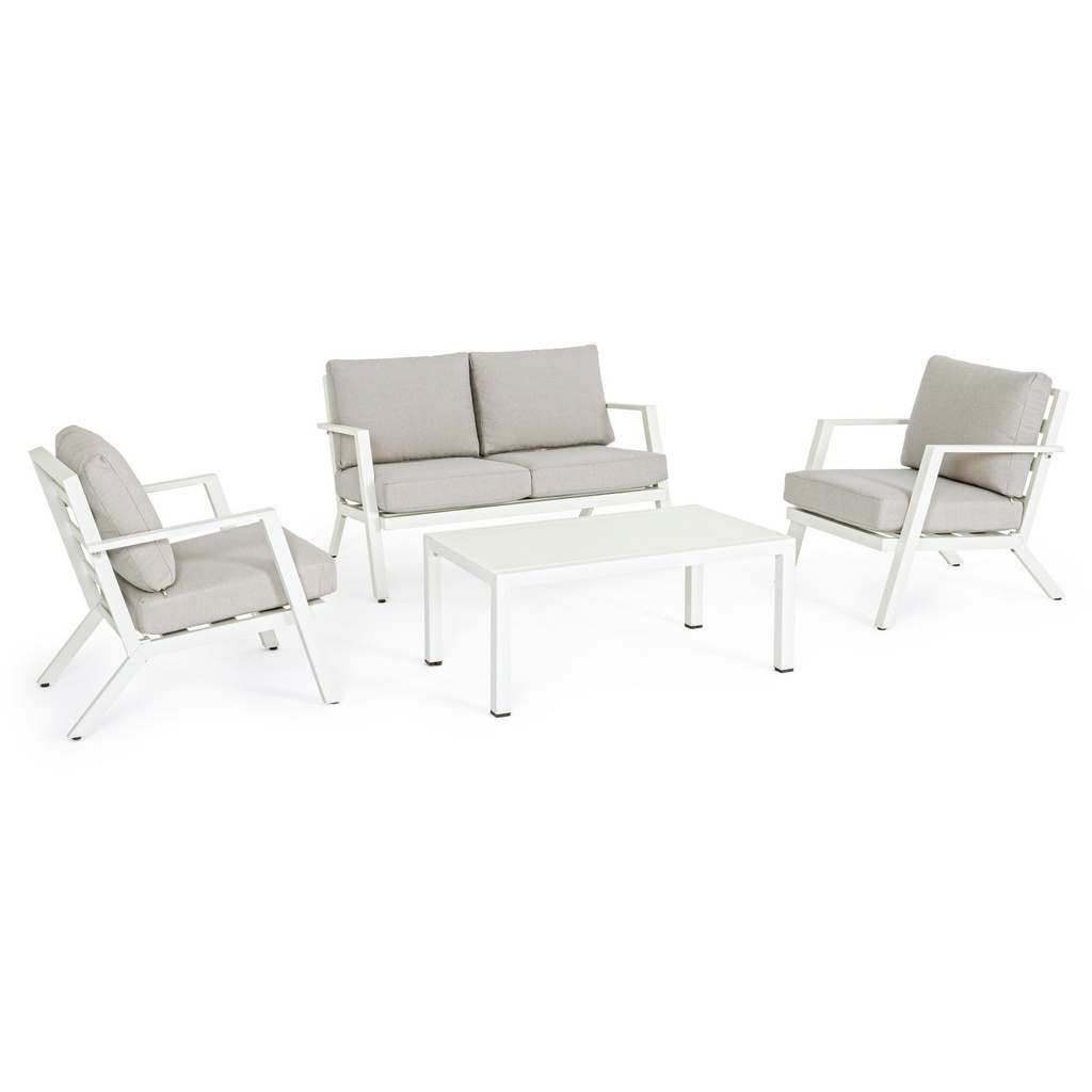 Set da esterno 4 pz Salotto con cuscini Harley bianco iperbriko