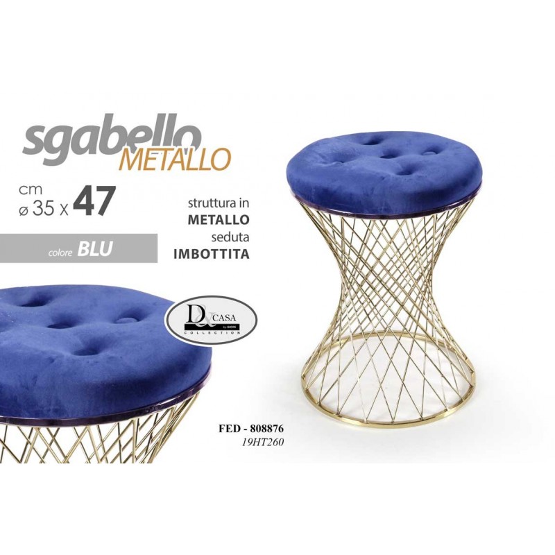 2x Sgabello trendy blu con struttura oro cm 35 x 47 h
