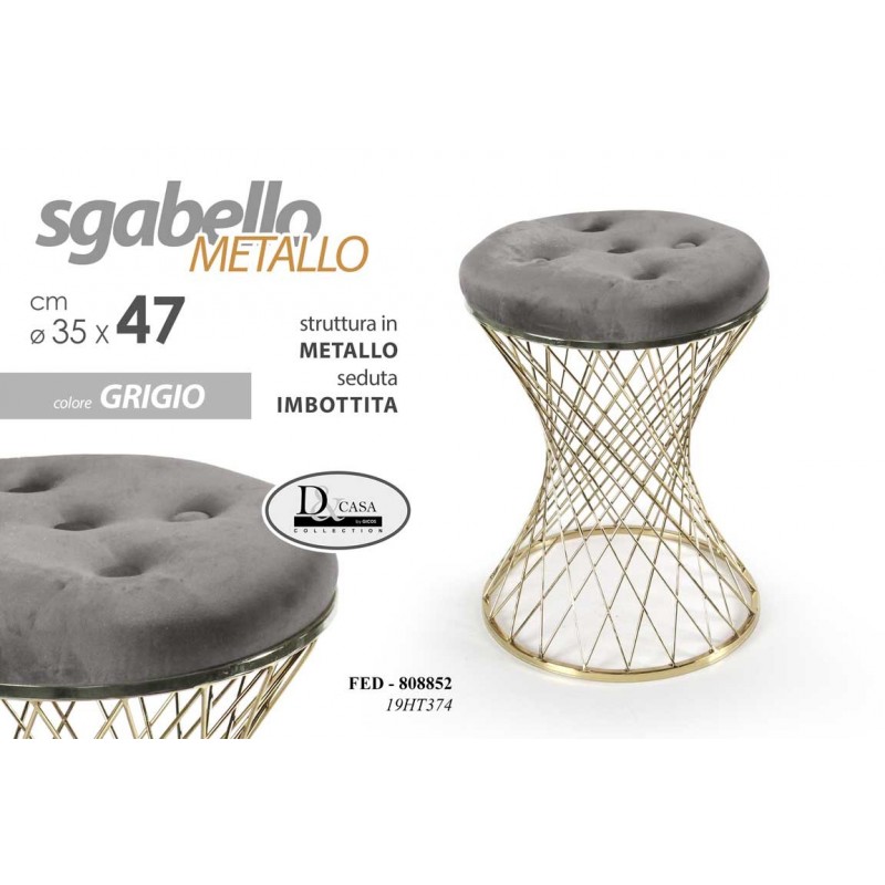 2x Sgabello trendy grigio con struttura oro cm 35 x 47 h