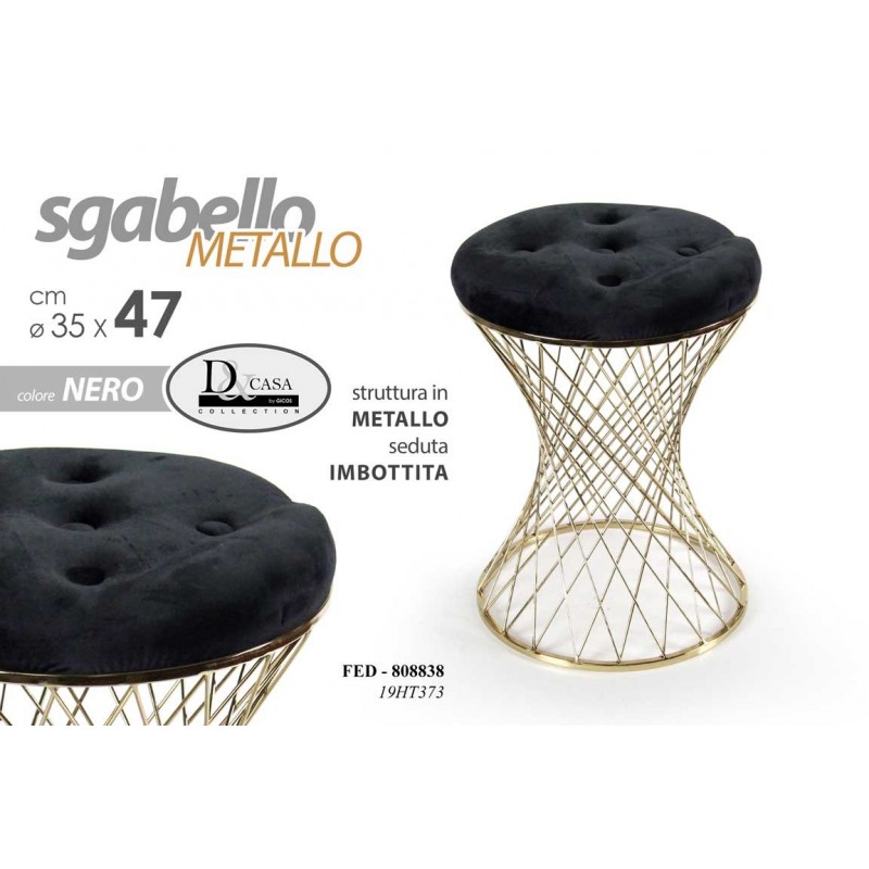 2x Sgabello trendy nero con struttura oro cm 35 x 47 h