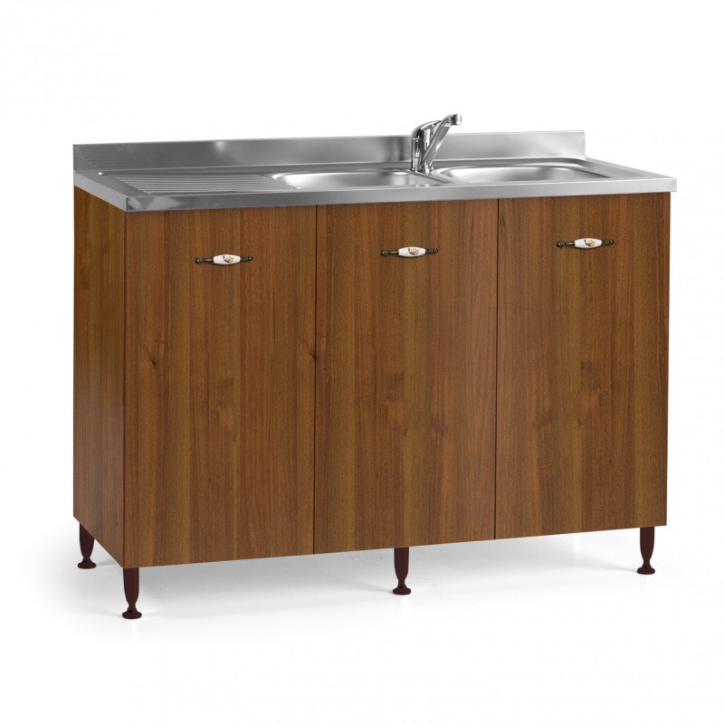 Sottolavello da cucina 3 ante noce antico reversibile Cm 120x50xH 85