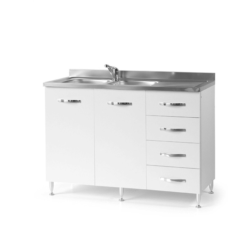Sottolavello per cucina Bianco Frassinato 2 ante c-cassettiera DX Cm 120x50xH 85