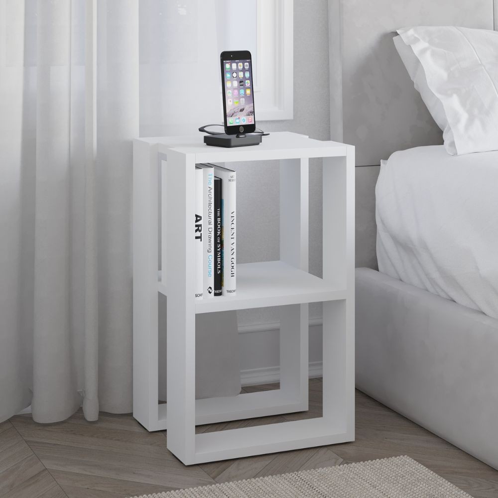 Tavolino comodino Lonie bianco 2 scomparti aperti H 55 x P 30 x L 34 cm