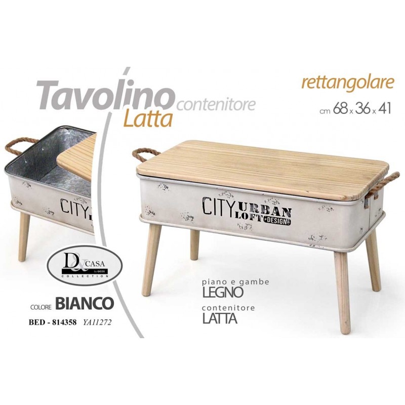 Tavolino in latta bianco baule cm 68 x 36 x 41 h