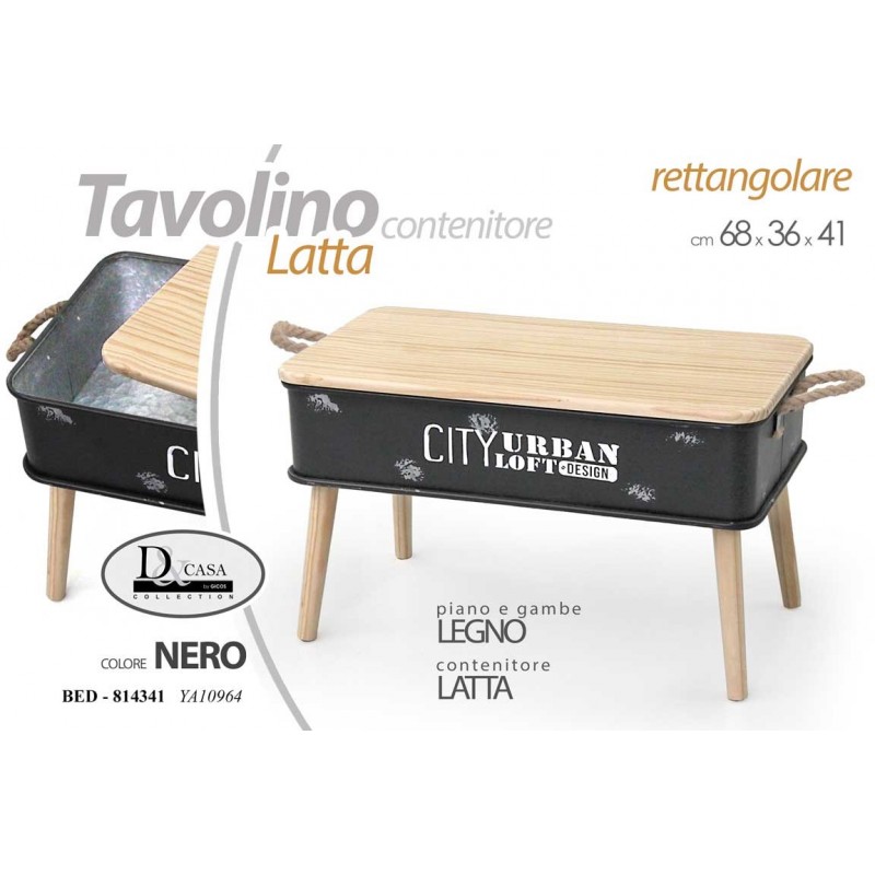 Tavolino in latta nero baule Stile urban industrial cm 68 x 36 x 41 h