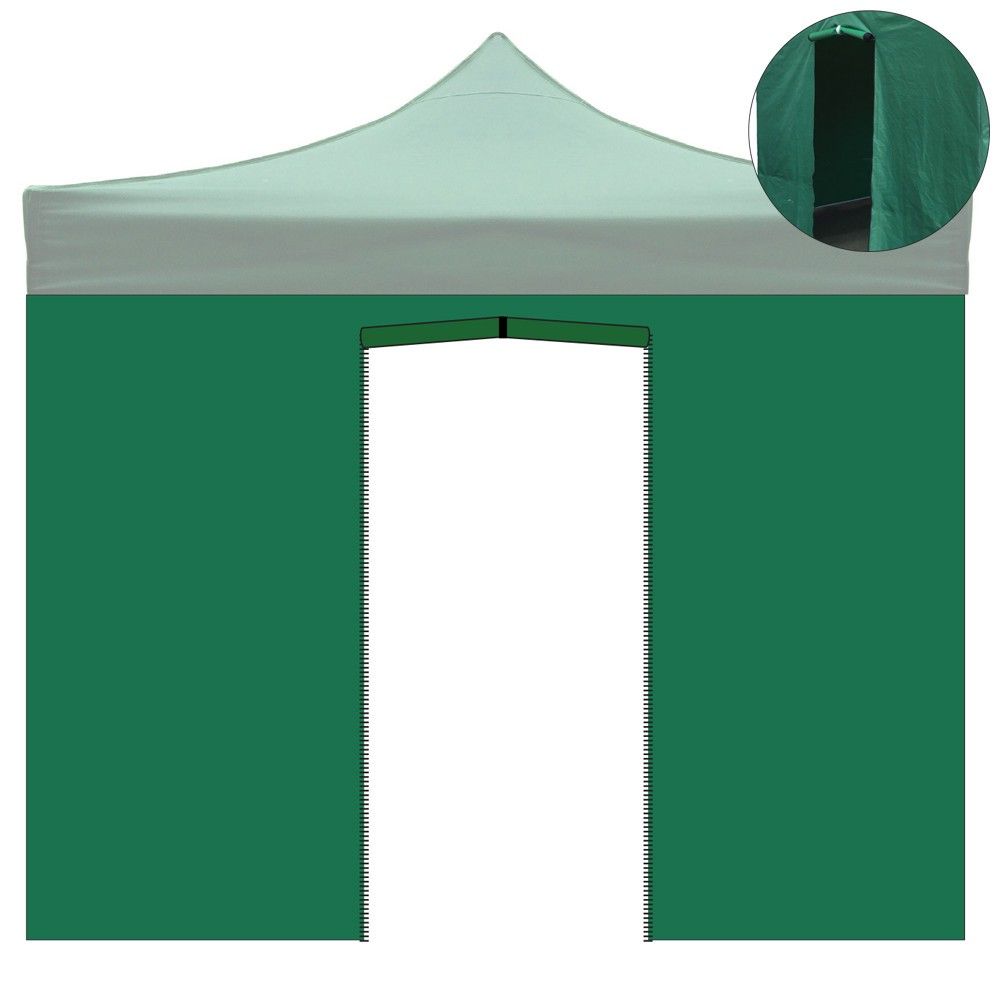 Telo laterale verde impermeabile con porta avvolgibile per gazebo richiudibile 3x3mt