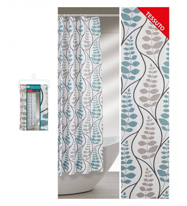 Tenda doccia elegante e resistente in tessuto floreale con ganci, misura 180 x 200 cm.