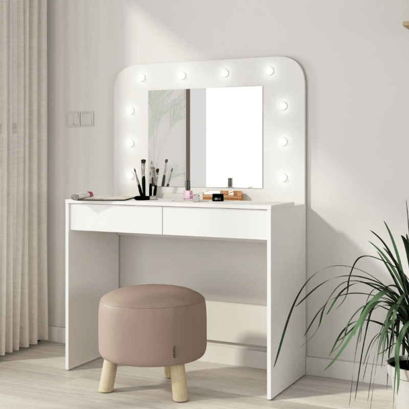 (2c) Toilette 1780 con specchio luci e cassetti bianco