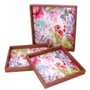 Vassoio legno 1-3 fiori rosa bordo marrone cm30x30h3,3