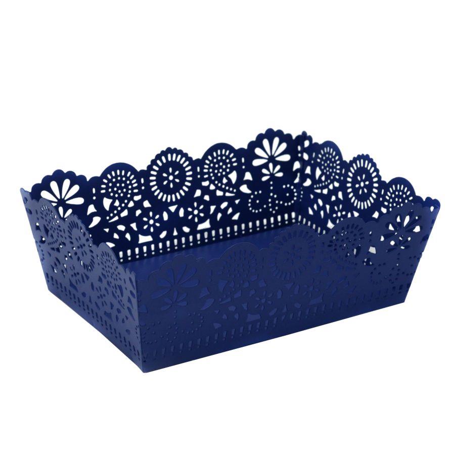 Vassoio metallo blu con decorazioni varie cm22x15h7