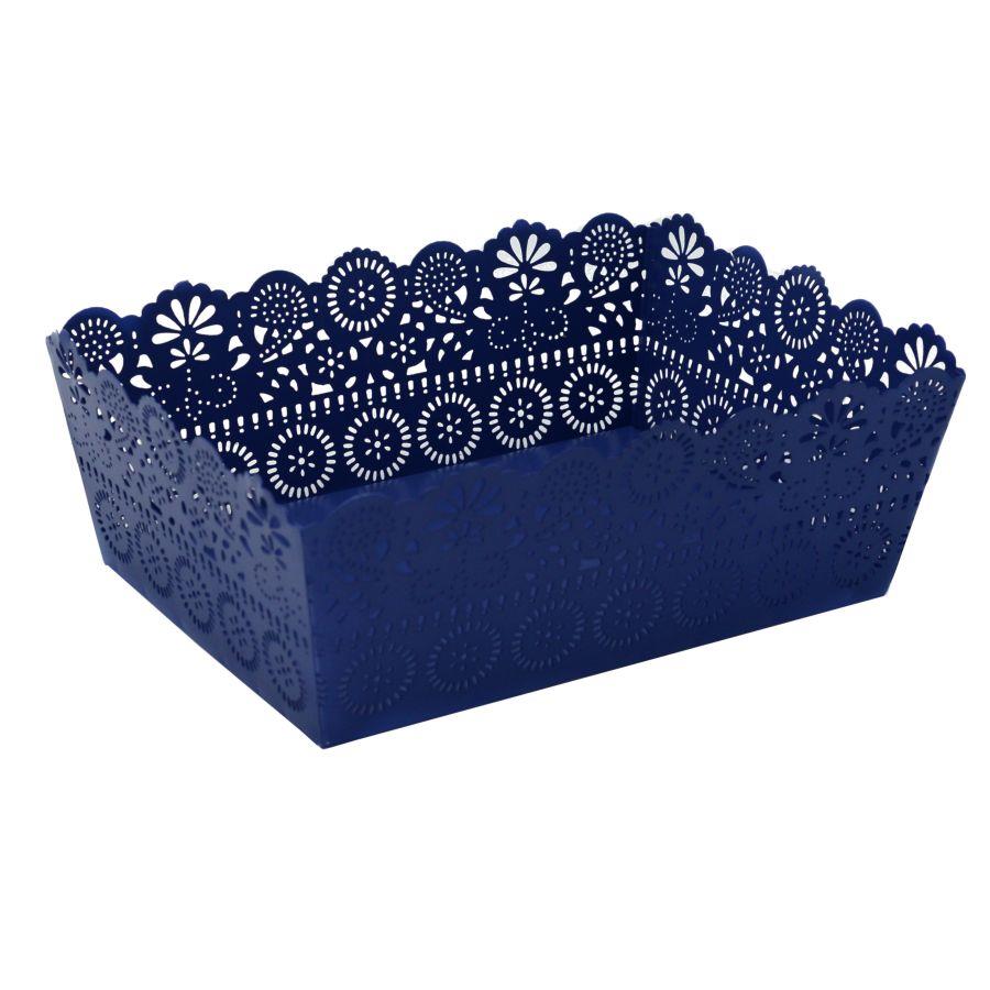 Vassoio metallo blu con decorazioni varie cm26x19h9/9.5