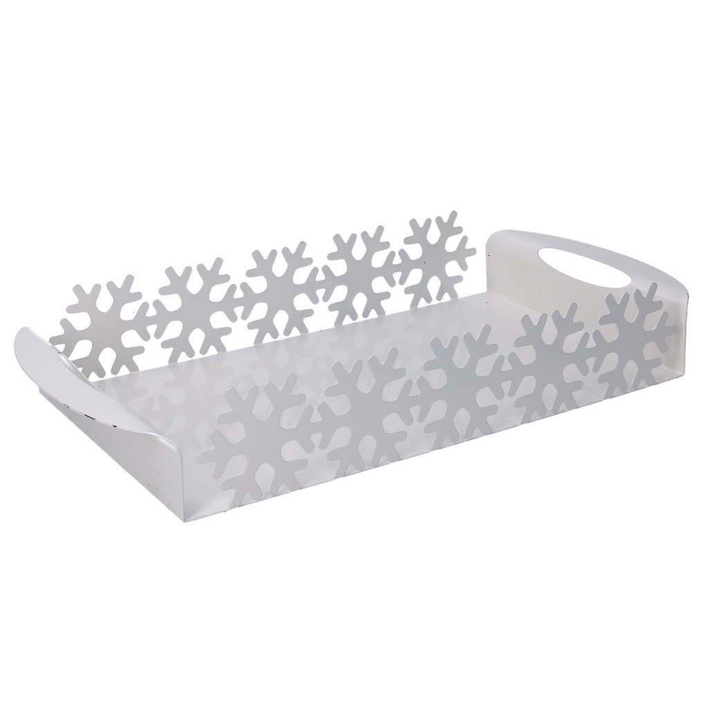 Vassoio metallo fiocco neve bianco rettangolare cm41x20h6,5