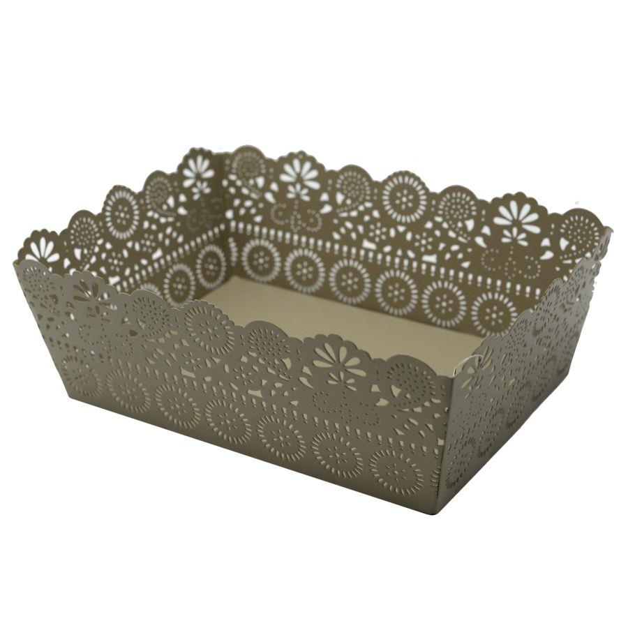 Vassoio metallo tortora rettangolare cm22x15h7