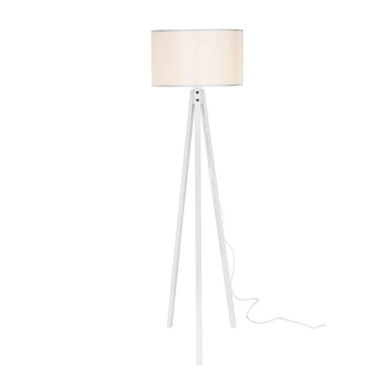 (2c) Lampada a piantana treppiedi in legno e tessuto Bianco RODI 36x h136 cm