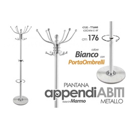 [GIC771095] Appendiabiti piantana da terra in metallo bianca con portaombrelli cm 176