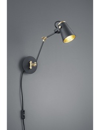 [TRIO208870132] Applique Braccio Orientabile Edward Nero con Interno Oro Trio Lighting