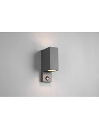 [TRIO214269242] Applique Squadrata Esterno Doppia Emissione Sensore Movimento Roya Antracite IP44 Trio Lighting