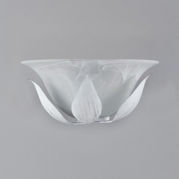 [BL81-AP1-BA] Applique in ferro Bianco Argento una luce vetro alabastro Bianco 30x h14cm