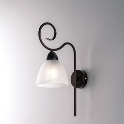 [BL241-AP1-RG] Applique in ferro Nero Ruggine paralume in vetro Alabastro Bianco una luce 22x h38 cm