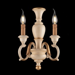 [BL172-AP2-AV] Applique in legno Avorio e Foglia Oro due luci 25x h40 cm