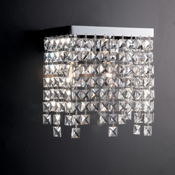 [BL31-AP2-CR] Applique in ottone e ferro Cromato due luci strass quadrati 25x12x h25 cm