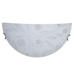 [CLARA/AP BI] Applique lastra vetro bianco decorato garden ganci in cromo 30x10xh.15 cm