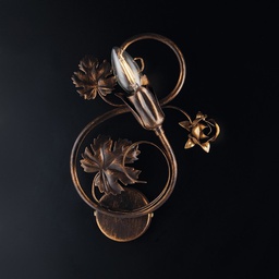 [BL169-AP1-BR] Applique rosoni in ferro Marrone con decorazioni Oro una luce 21x h30 cm