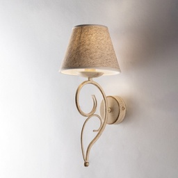 [BL258-AP1-AV] Applique vienna ferro Avorio Oro una luce paralume effetto tessuto 19x h38 cm