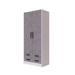 [AZ25932] Armadio due ante con cassetti colore Cemento struttura Bianco H210x90x52cm