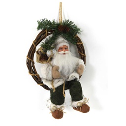 [V6191730000] Babbo natale tessuto su ghirlanda verdebianco cmh30