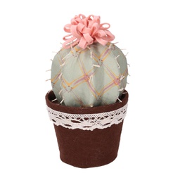 [V8538940000] Cactus tessuto con fiore verde rosa tondo cmø13h24