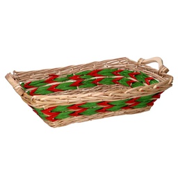 [V9379480000] Cesto vimini intreccio verde rosso naturale rettangolare cm53x38h13