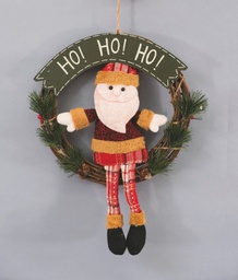 [19626415] Corona Legno C/Babbo Sedutocm.32X42Scritta Ho Ho Ho decorazione di Natale