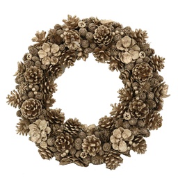 [V6322660000] Coroncina con fiori e pigne champagne cm ø45h8,5