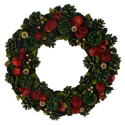 [V6322860000] Coroncina con fiori rosso e pigne verde cm ø45h8