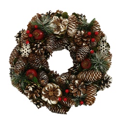 [V6322710000] Coroncina innevata con bacche e fiori verde cm ø30h7,5