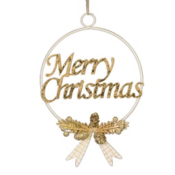 [V6196130000] Decorazione metallo merry christmas orocm18x3x27